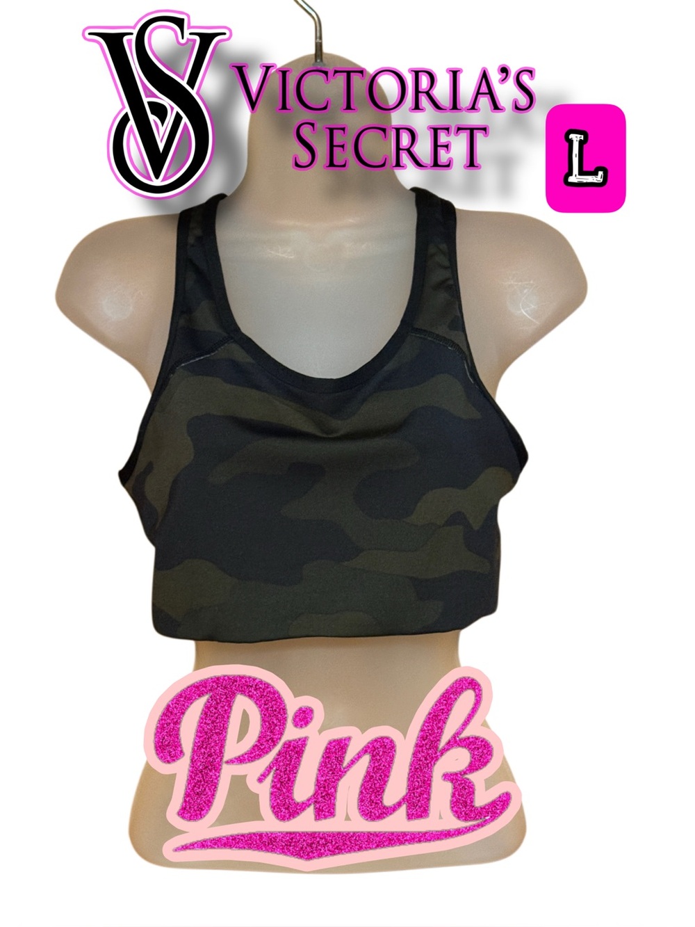 PINK Victoria's Secret Camo Racerback Sports Bra sz L